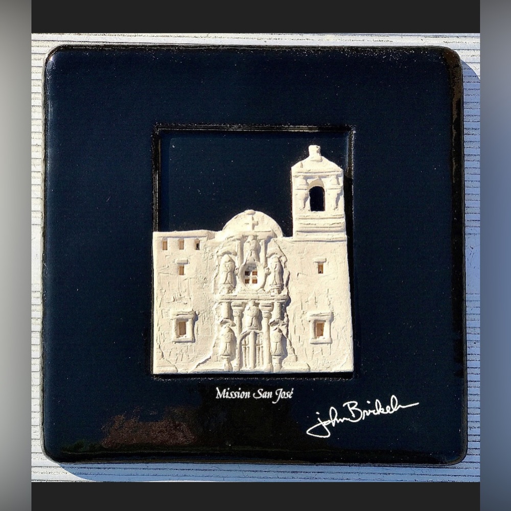 John Brickels Signed 3D Raised Relief MISSION SAN JOSE Clay Art